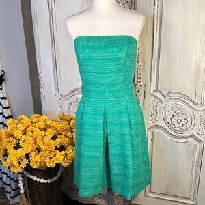 Banana Republic Strapless Tweed Emerald Green Dress